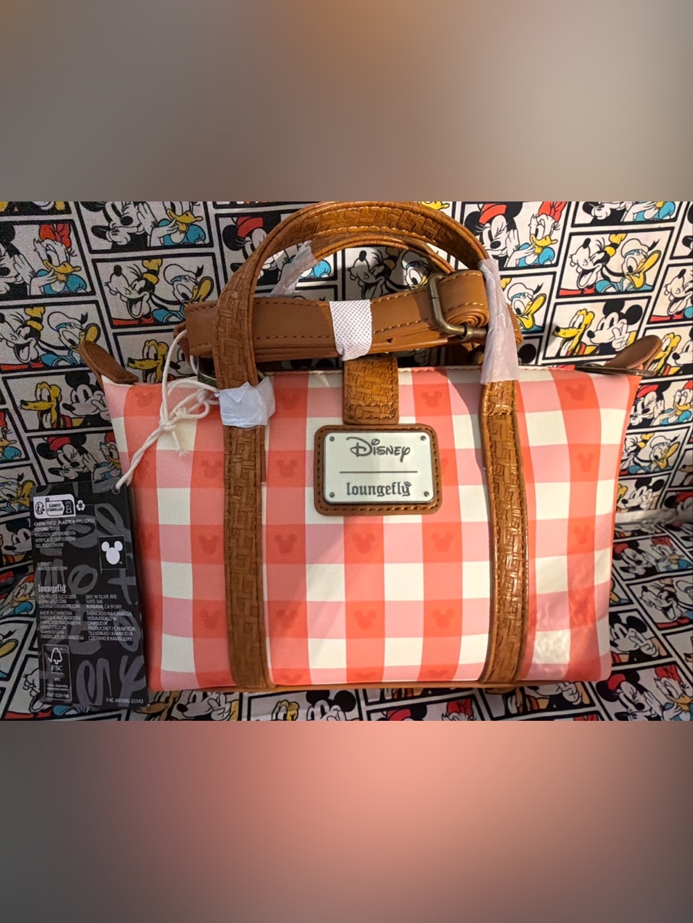 Loungefly Disney Mickey Mouse Gingham Picnic Basket Crossbody/Purse Bag, NWT - Picture 3 of 11